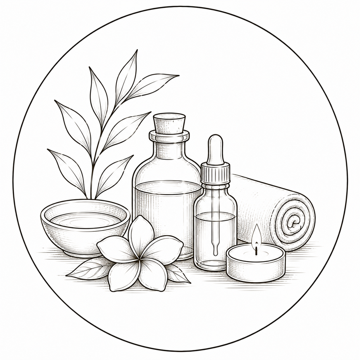 Ilustracija aromatičnih olj, sveče in frangipani cvetlice